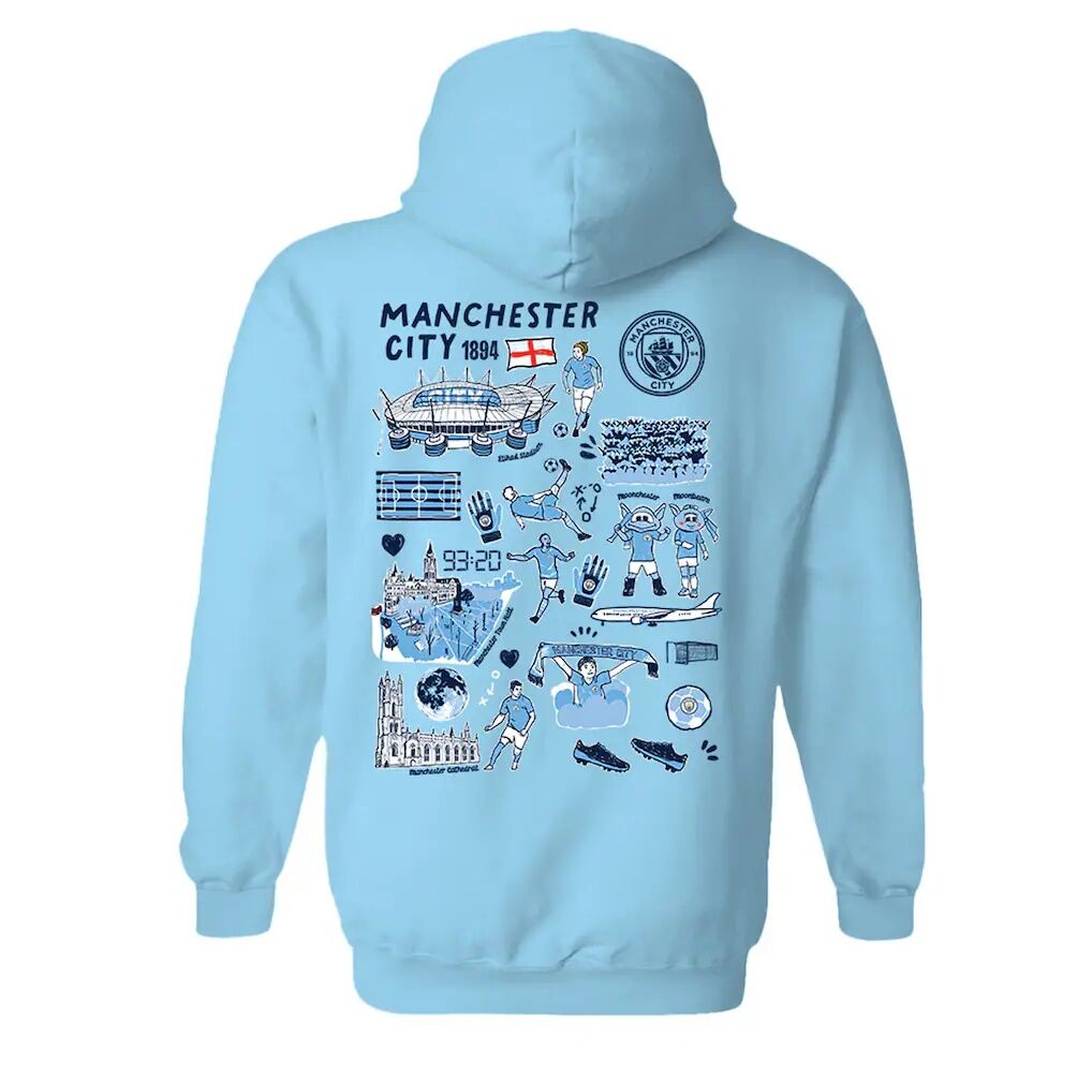 Manchester City Vive La Fete Women’s Impressions Artwork Pullover Hoodie – Light Blue