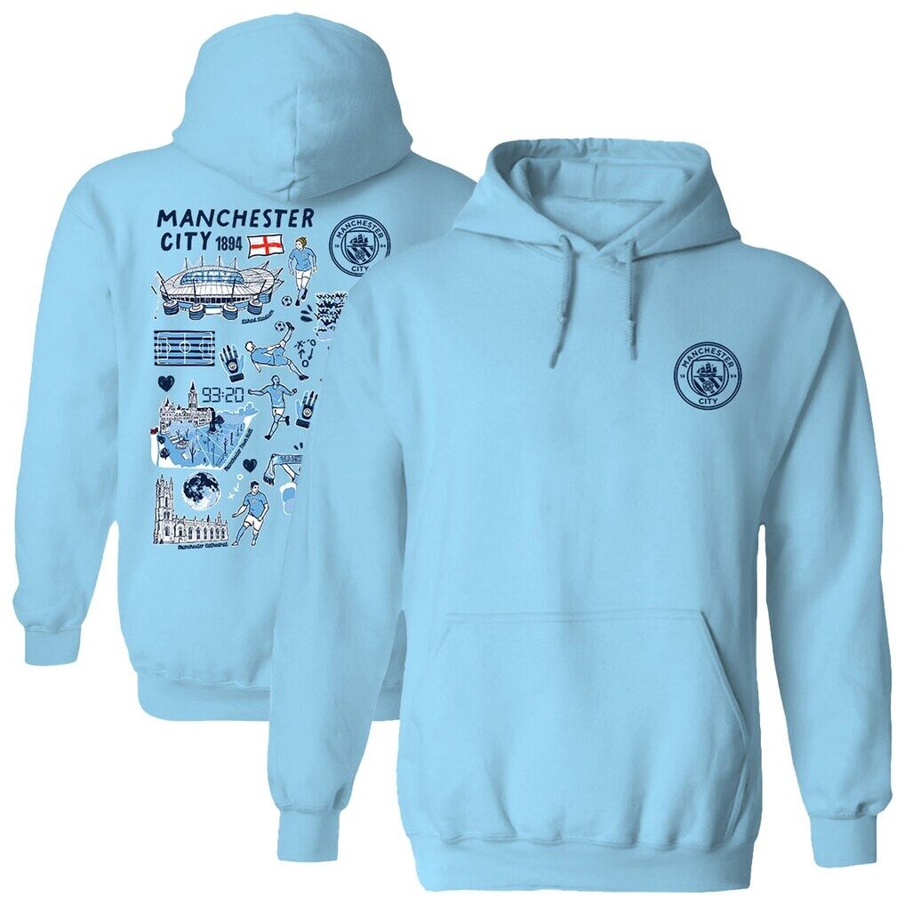 Manchester City Vive La Fete Women’s Impressions Artwork Pullover Hoodie – Light Blue