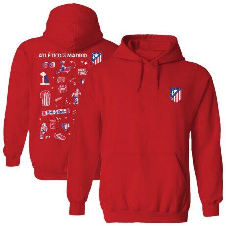 Atletico de Madrid Vive La Fete Women's Impressions Artwork Pullover Hoodie - Red - Front View