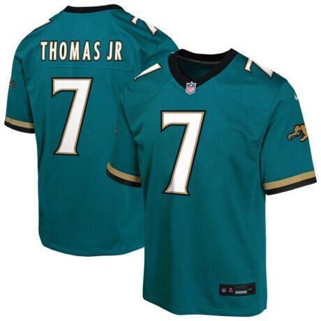 Brian Thomas Jr. Jacksonville Jaguars Nike Youth Alternate 2 Prowler Throwback Game Jersey - Teal - Front View