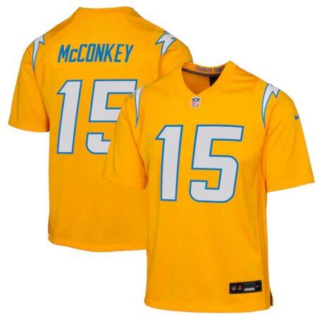 Ladd McConkey Los Angeles Chargers Nike Youth Alternate Charger Power Game Player Jersey - Gold - Front View