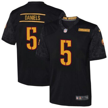 Jayden Daniels Washington Commanders Nike Youth Alternate Game Jersey - Black - Front View