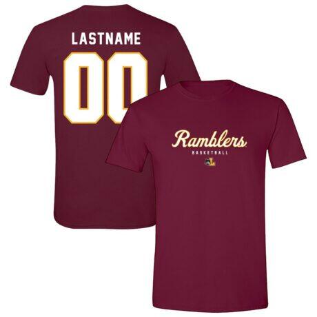 Loyola Chicago Ramblers Unisex NIL Pick-A-Player Women's Basketball Shirsey T-Shirt - Maroon - - Front View