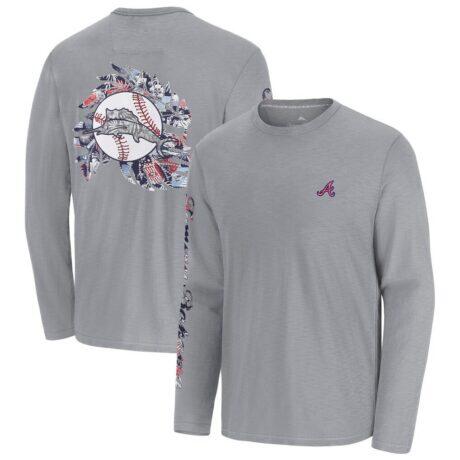 Atlanta Braves Tommy Bahama Tropic Curveball Lux Long Sleeve T-Shirt - Gray - Front View