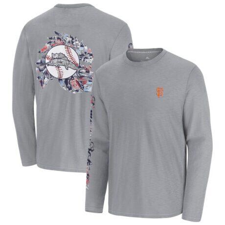 San Francisco Giants Tommy Bahama Tropic Curveball Lux Long Sleeve T-Shirt - Gray - Front View