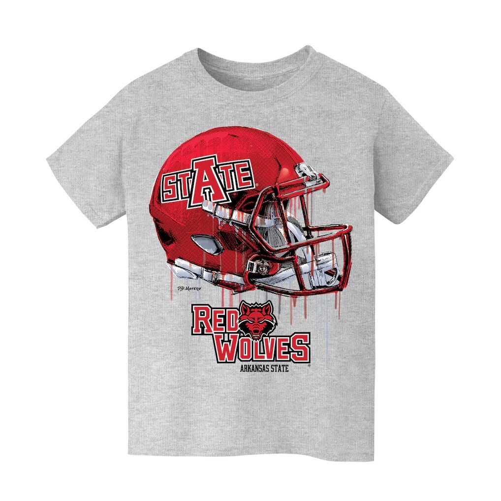 Arkansas State Red Wolves Vive La Fete Youth Dripping Football Helmet T-Shirt - Heather Gray