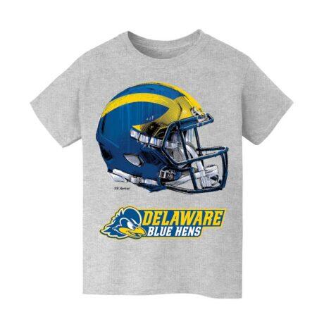 Delaware State Hornets Vive La Fete Youth Dripping Football Helmet T-Shirt - Heather Gray - Front View