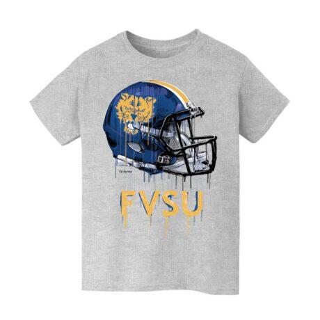 Fort Valley State Wildcats Vive La Fete Youth Dripping Football Helmet T-Shirt - Heather Gray - Front View