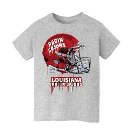 Louisiana Ragin' Cajuns Vive La Fete Youth Dripping Football Helmet T-Shirt - Heather Gray - Front View