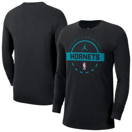 Charlotte Hornets Jordan Brand Authentic Long Sleeve Practice T-Shirt - Black - Front View