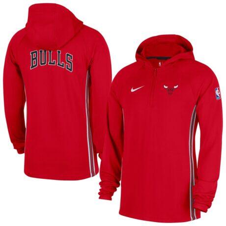 Chicago Bulls Nike Authentic On Court Zone Quarter-Zip Dri-FIT Hoodie Jacket - Red - Front View