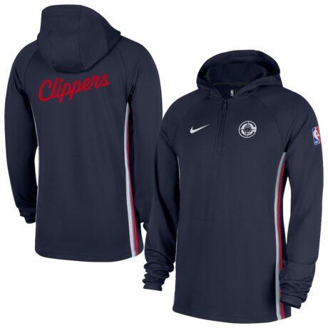 LA Clippers Nike Authentic On Court Zone Quarter-Zip Dri-FIT Hoodie Jacket - Navy - Front View
