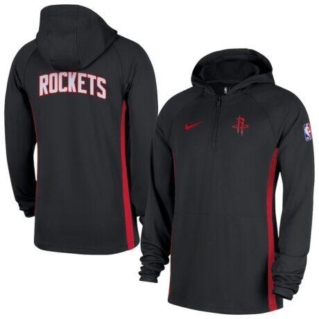 Houston Rockets Nike Authentic On Court Zone Quarter-Zip Dri-FIT Hoodie Jacket - Black - Front View