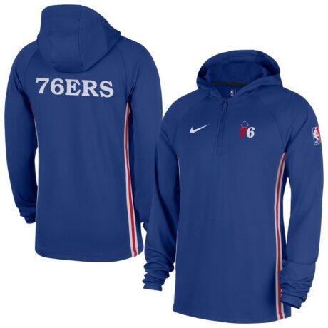 Philadelphia 76ers Nike Authentic On Court Zone Quarter-Zip Dri-FIT Hoodie Jacket - Blue - Front View