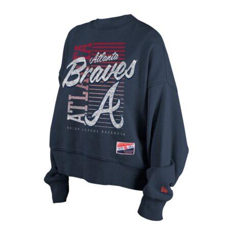 Atlanta Braves New Era Women's Boxy Mineral Wash Dolmen Sleeve Cropped Sweatshirt - Navy - Alt1