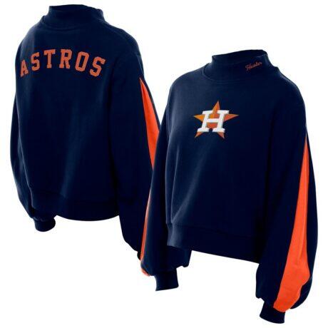 Houston Astros New Era Women's Mock Neck Balloon Sleeve Sweatshirt - Navy - Front View