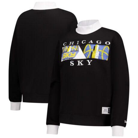 Chicago Sky New Era Women's Split Cropped Mock Neck Sweatshirt - Black - Front View