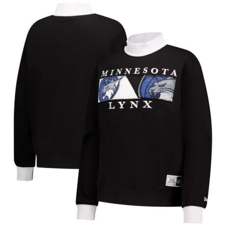 Minnesota Lynx New Era Women's Split Cropped Mock Neck Sweatshirt - Black - Front View
