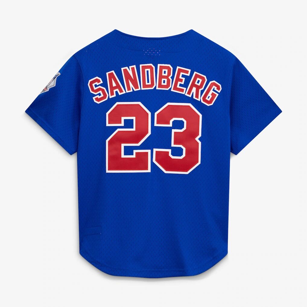 Ryne Sandberg Chicago Cubs Mitchell & Ness Cooperstown Collection 1997 Mesh Batting Practice Button-Up Jersey - Royal