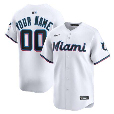 Miami Marlins Nike Home Limited Custom Jersey - White - Front View