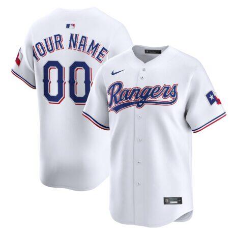 Texas Rangers Nike Home Limited Custom Jersey - White - Front View