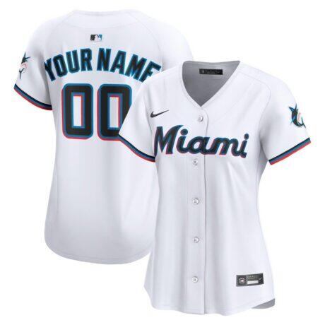 Miami Marlins Nike Women's Home Limited Custom Jersey - White - Front View