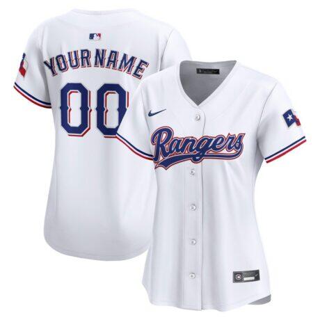 Texas Rangers Nike Women's Home Limited Custom Jersey - White - Front View