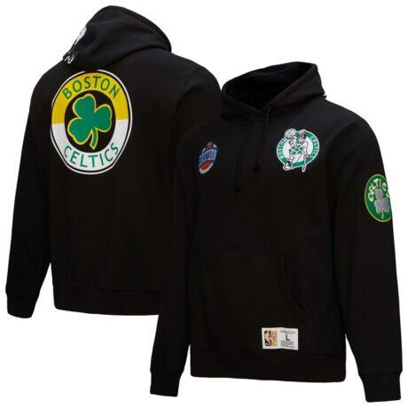 Boston Celtics Mitchell & Ness Hardwood Classics Blackout Collection Pullover Hoodie - Black - Front View