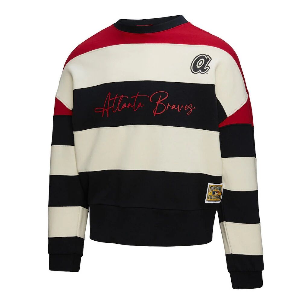 Atlanta Braves Mitchell & Ness Women’s Cooperstown Collection Blocked Fleece Pullover Sweatshirt- Red/Black