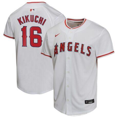 Yusei Kikuchi Los Angeles Angels Nike Youth Home Game Player Jersey - White - Front View