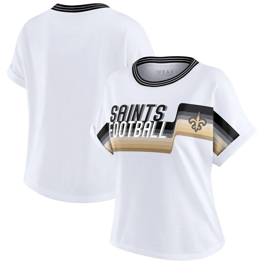 New Orleans Saints WEAR by Erin Andrews Women's Cropped Center Stripe Dolman T-Shirt
