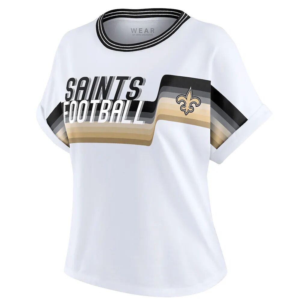 New Orleans Saints WEAR by Erin Andrews Women's Cropped Center Stripe Dolman T-Shirt