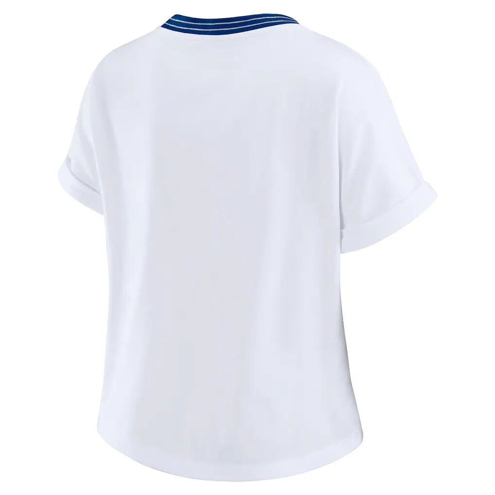 NFL WEAR by Erin Andrews Women's Cropped Center Stripe Dolman T-Shirt