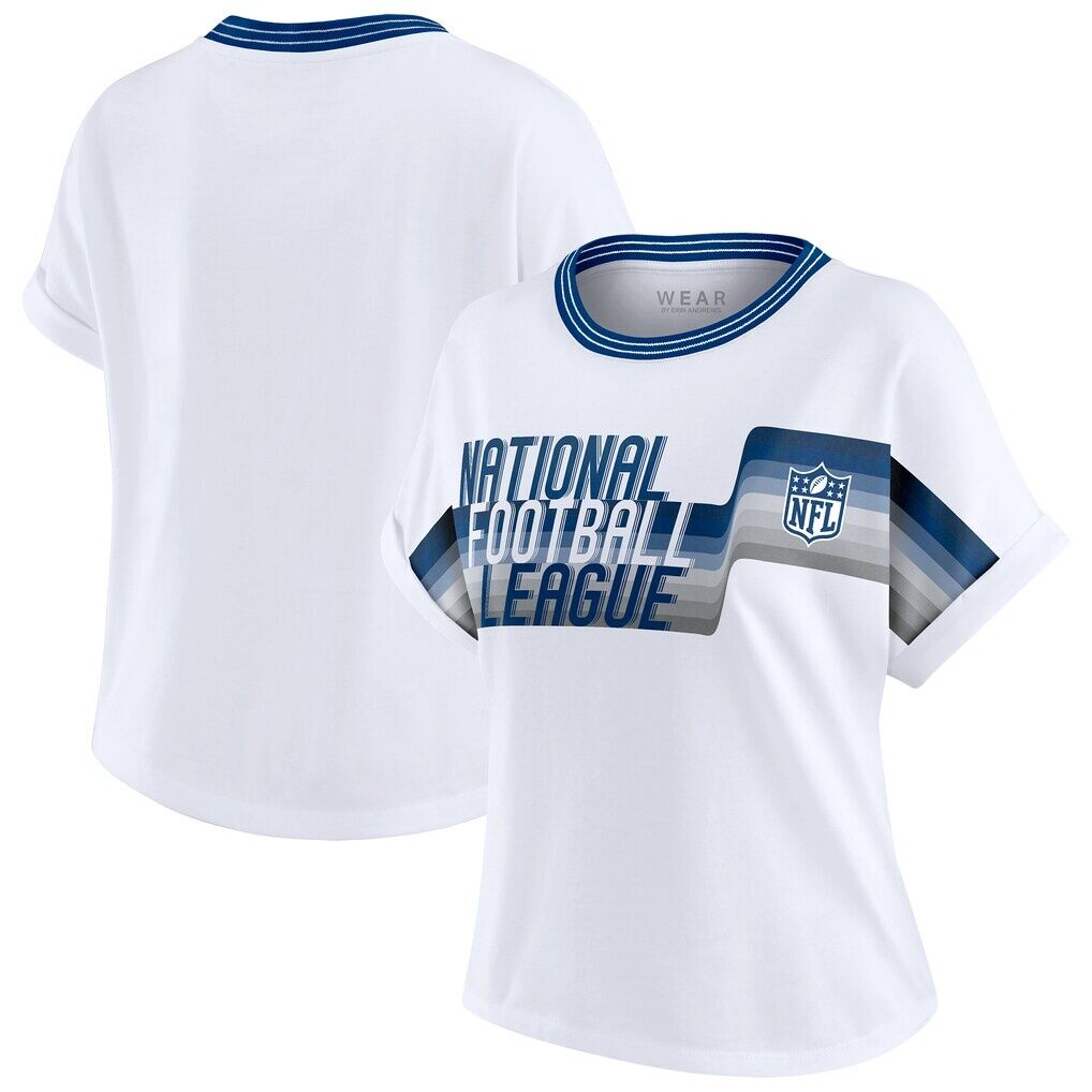 NFL WEAR by Erin Andrews Women's Cropped Center Stripe Dolman T-Shirt