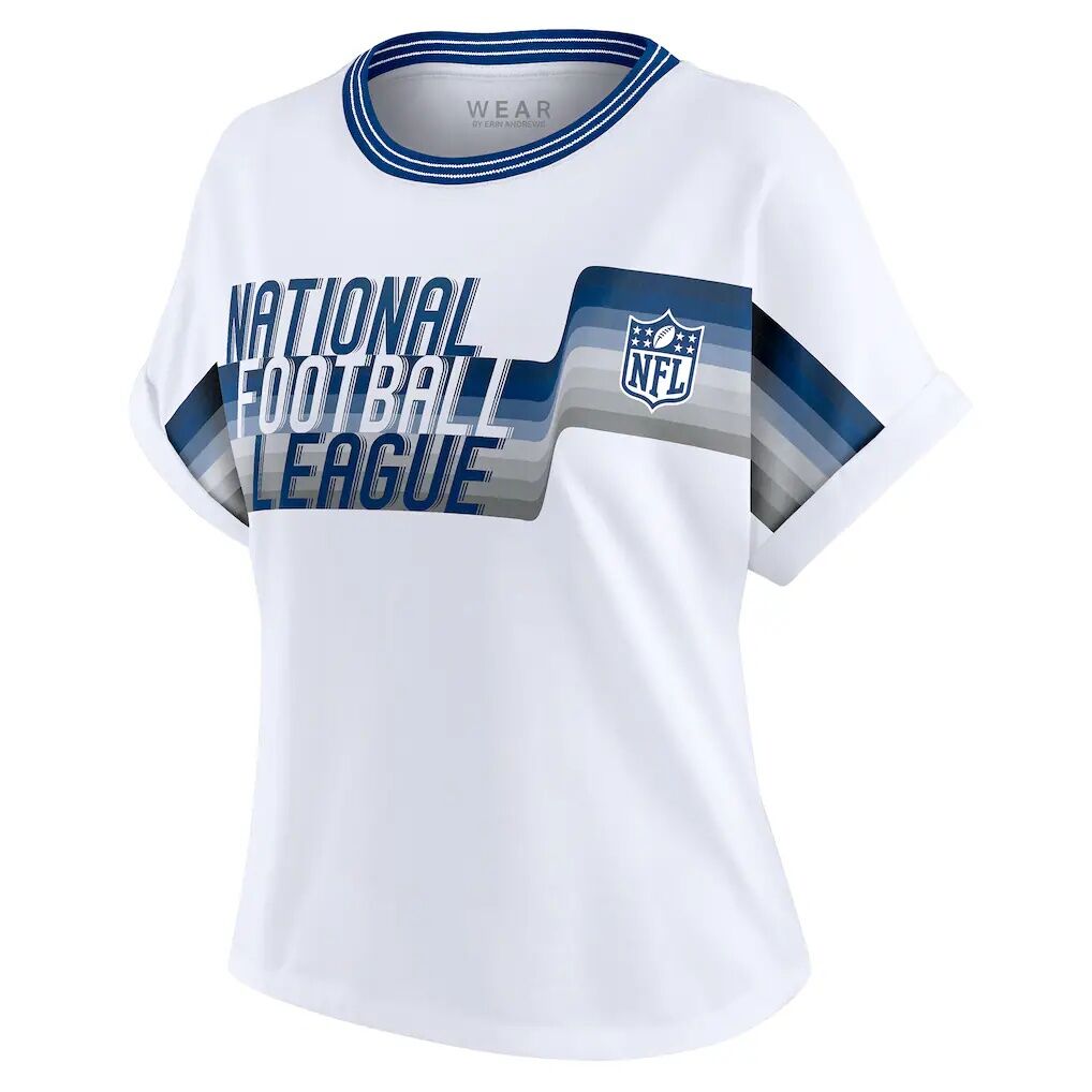 NFL WEAR by Erin Andrews Women's Cropped Center Stripe Dolman T-Shirt