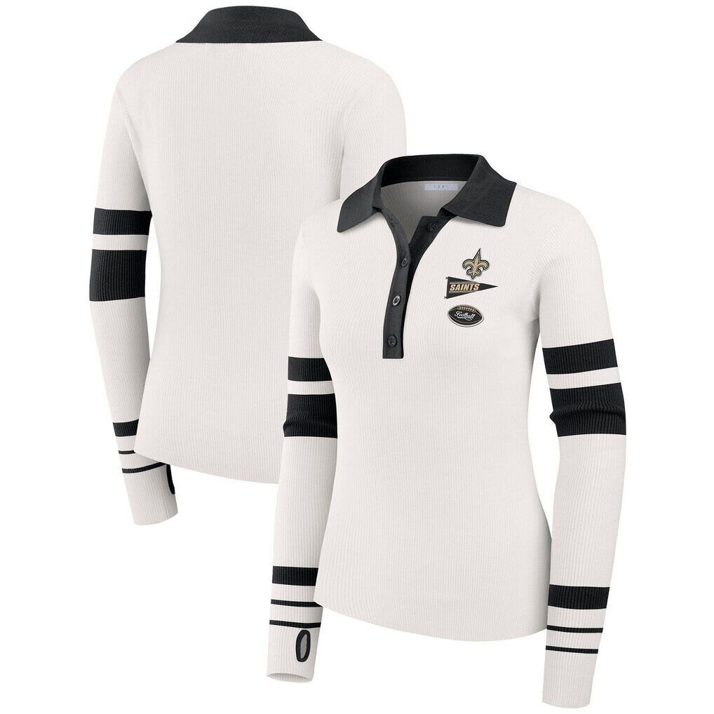New Orleans Saints WEAR by Erin Andrews Women's Ribbed Henley Polo Sweater