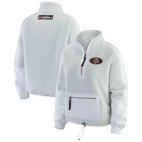 Cincinnati Bengals WEAR by Erin Andrews Women's Polar Fleece Half-Zip Jacket - White - Front View