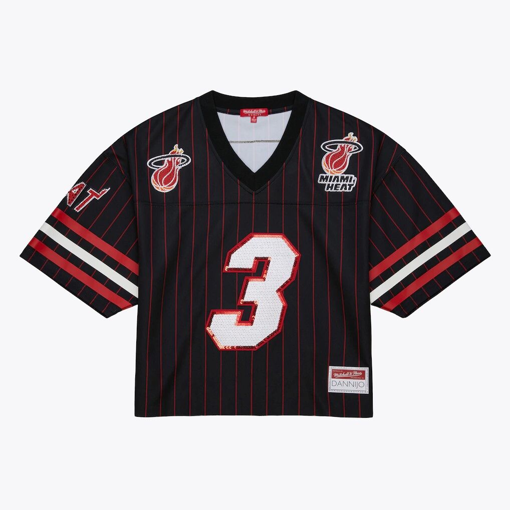 Dwyane Wade Miami Heat Mitchell & Ness x DANNIJO Women's Cropped Football Fashion Jersey