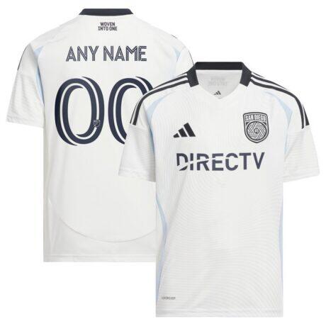 San Diego FC adidas Youth 2025 Woven Into One Replica Custom Jersey - White - Front View