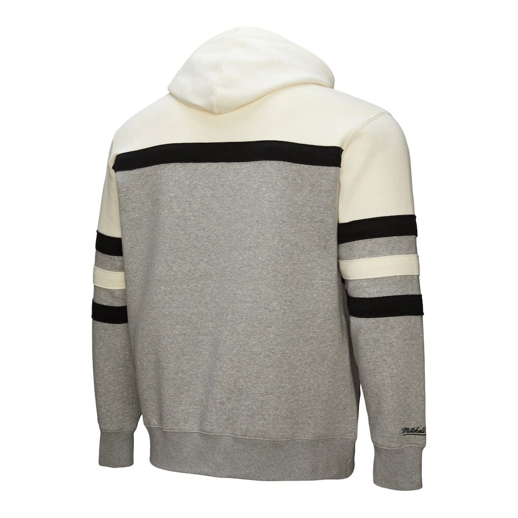 New York Jets Mitchell & Ness Head Coach Vintage Logo Pullover Hoodie - Heather Gray