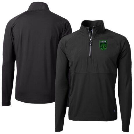 Austin FC Cutter & Buck Adapt Eco Knit Hybrid Recycled Raglan Quarter-Zip Top - Black - Front View