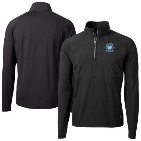 Charlotte FC Cutter & Buck Adapt Eco Knit Hybrid Recycled Raglan Quarter-Zip Top - Black - Front View