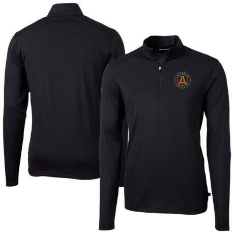 Atlanta United FC Cutter & Buck Virtue Eco Pique Recycled Quarter-Zip Pullover Top - Black - Front View
