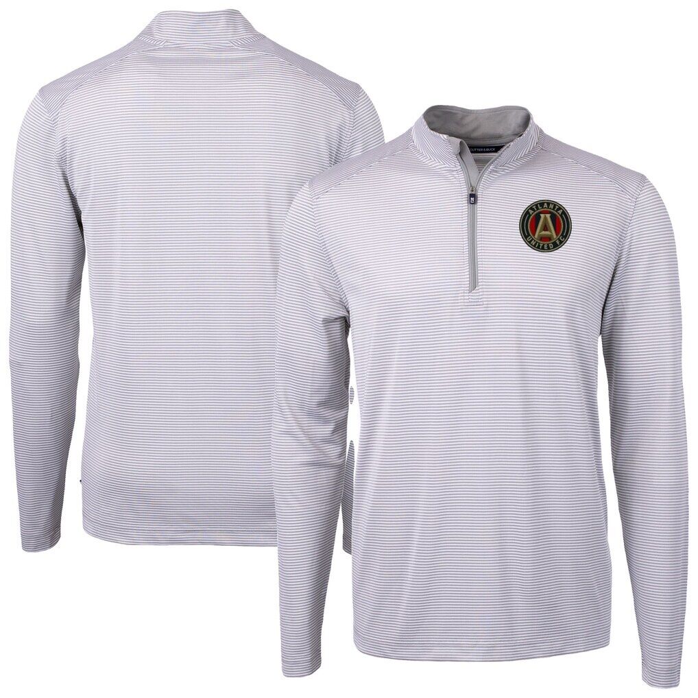 Atlanta United FC Cutter & Buck Virtue Eco Pique Micro Stripe Recycled Quarter-Zip Pullover Top
