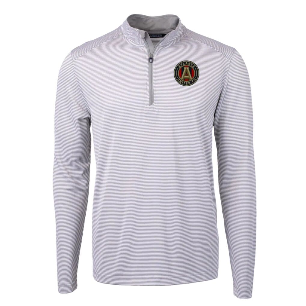 Atlanta United FC Cutter & Buck Virtue Eco Pique Micro Stripe Recycled Quarter-Zip Pullover Top
