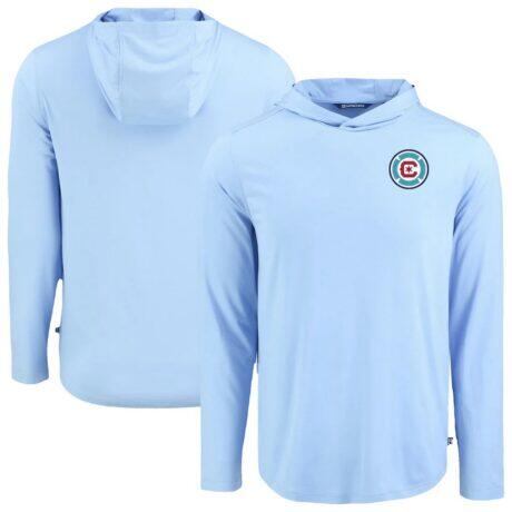 Chicago Fire Cutter & Buck Coastline Epic Comfort Eco Recycled Long Sleeve Hoodie T-Shirt - Powder Blue - Front View