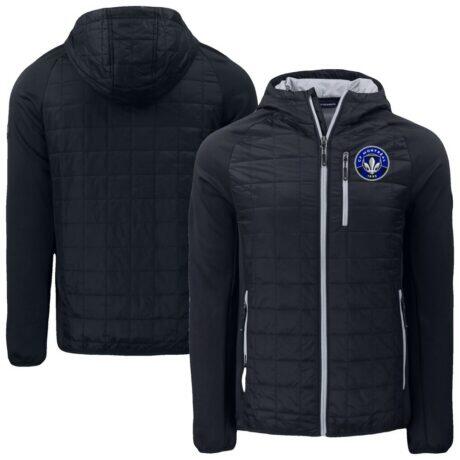 CF Montreal Cutter & Buck Rainier Primaloft Eco Raglan Full-Zip Hybrid Jacket - Black - Front View