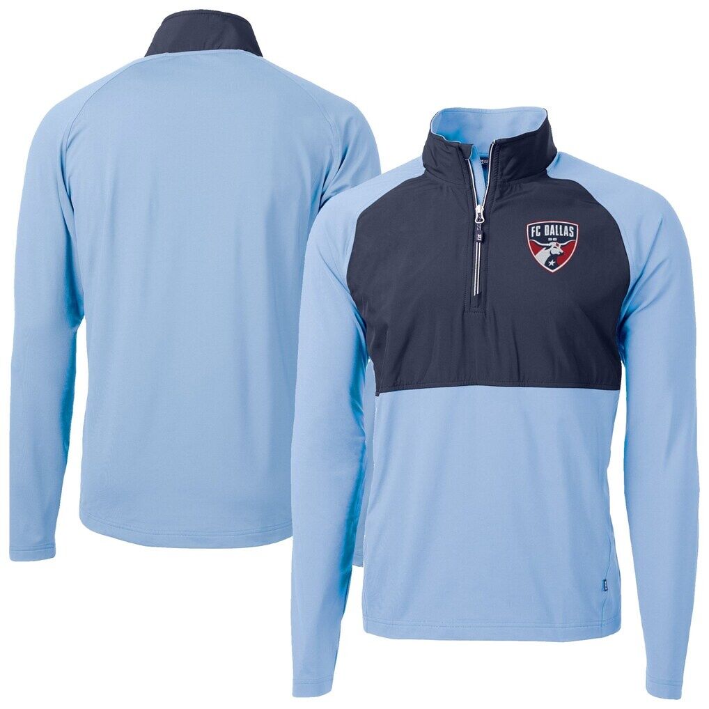 FC Dallas Cutter & Buck Adapt Eco Knit Hybrid Recycled Quarter-Zip Pullover Top - Powder Blue