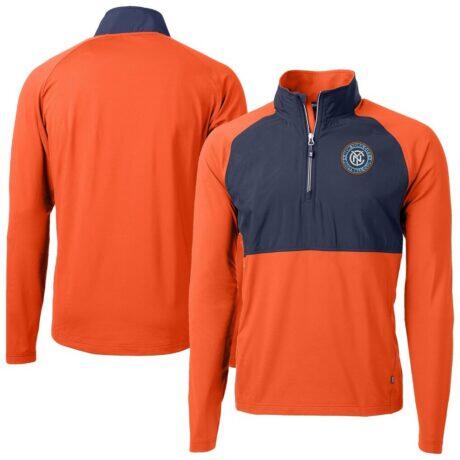 New York City FC Cutter & Buck Adapt Eco Knit Hybrid Recycled Quarter-Zip Pullover Top - Orange - Front View