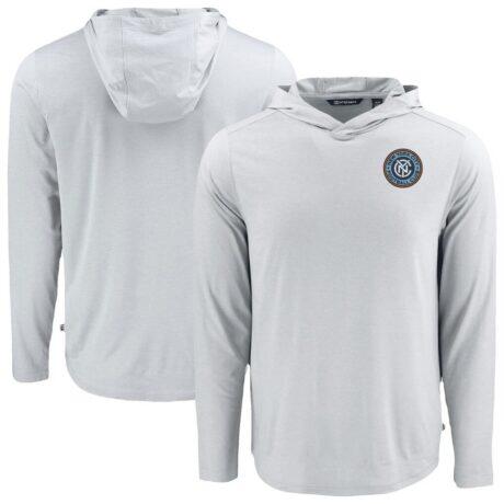New York City FC Cutter & Buck Coastline Epic Comfort Eco Recycled Long Sleeve Hoodie T-Shirt - Gray - Front View